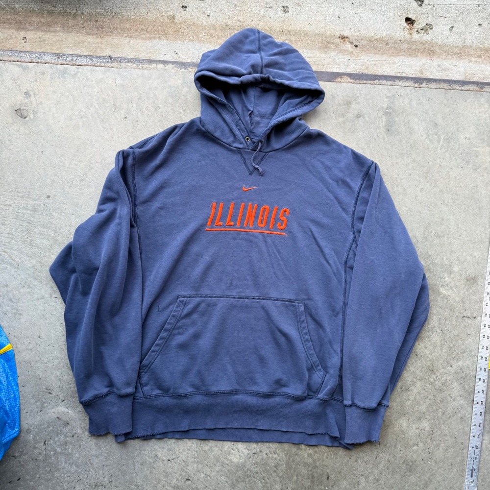Vintage Nike Illinois Fighting Illini Hoodie Navy Blue Distressed Mens XL